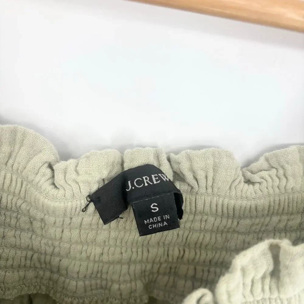 J. Crew 100% Cotton Sage Green Smocked Puff Sleeve Gauze Top Size S